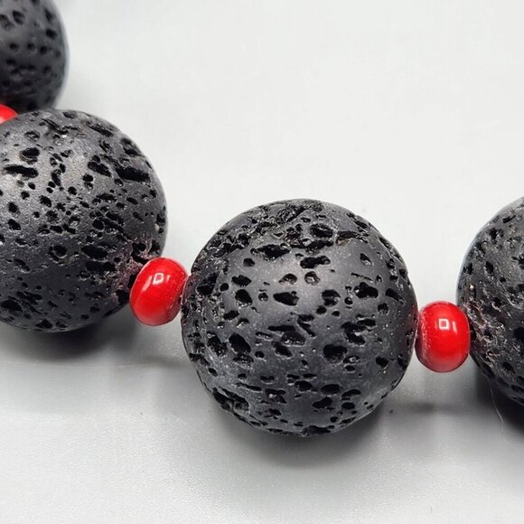 Lava Rock Necklace & Bracelet Set 18" + 3" Red Spacer Beads Lobster Clasp - Picture 2 of 10